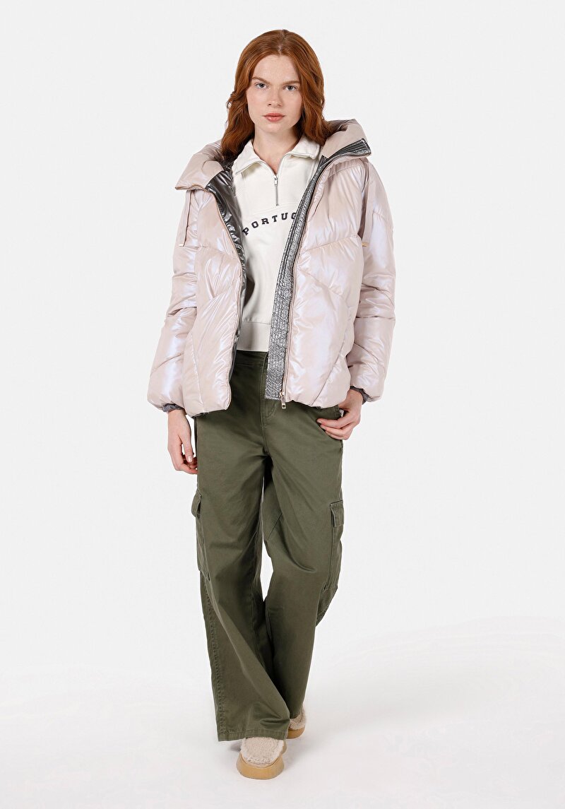 Regular Fit Kapüşonlu    Kadın Pembe Mont