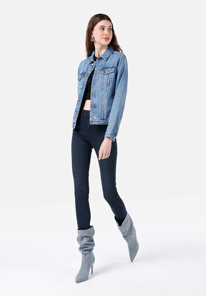 Skinny Fit Orta Bel Süper Dar Paça Kadın İndigo Jean Pantolon