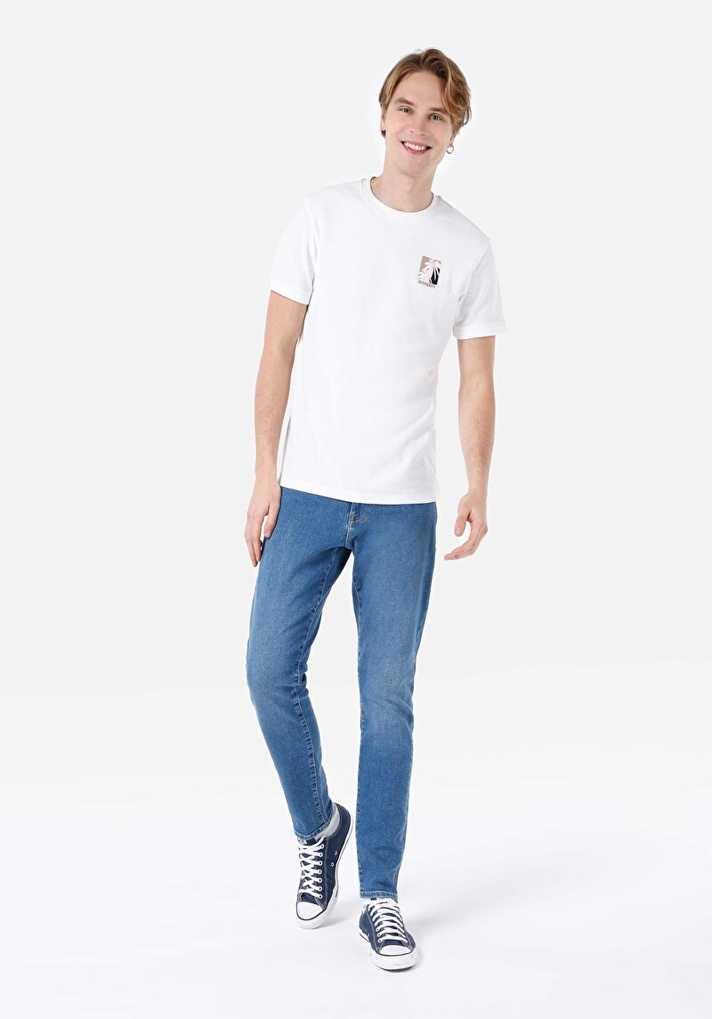 Slim Fit Düşük Bel Dar Paça Fermuarlı Erkek Mid İndigo Denim Jean Pantolon