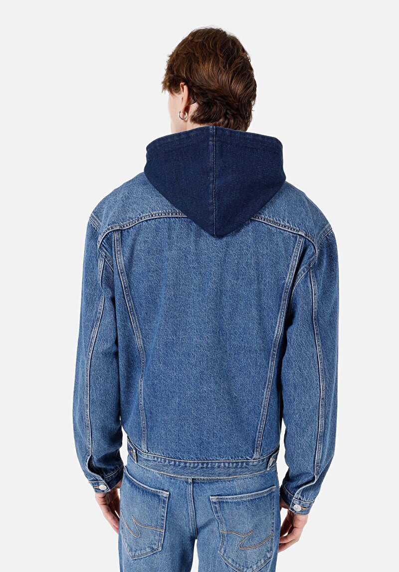 Oversize Fit Düğmeli Astarsız Erkek Mavi Jean Ceket