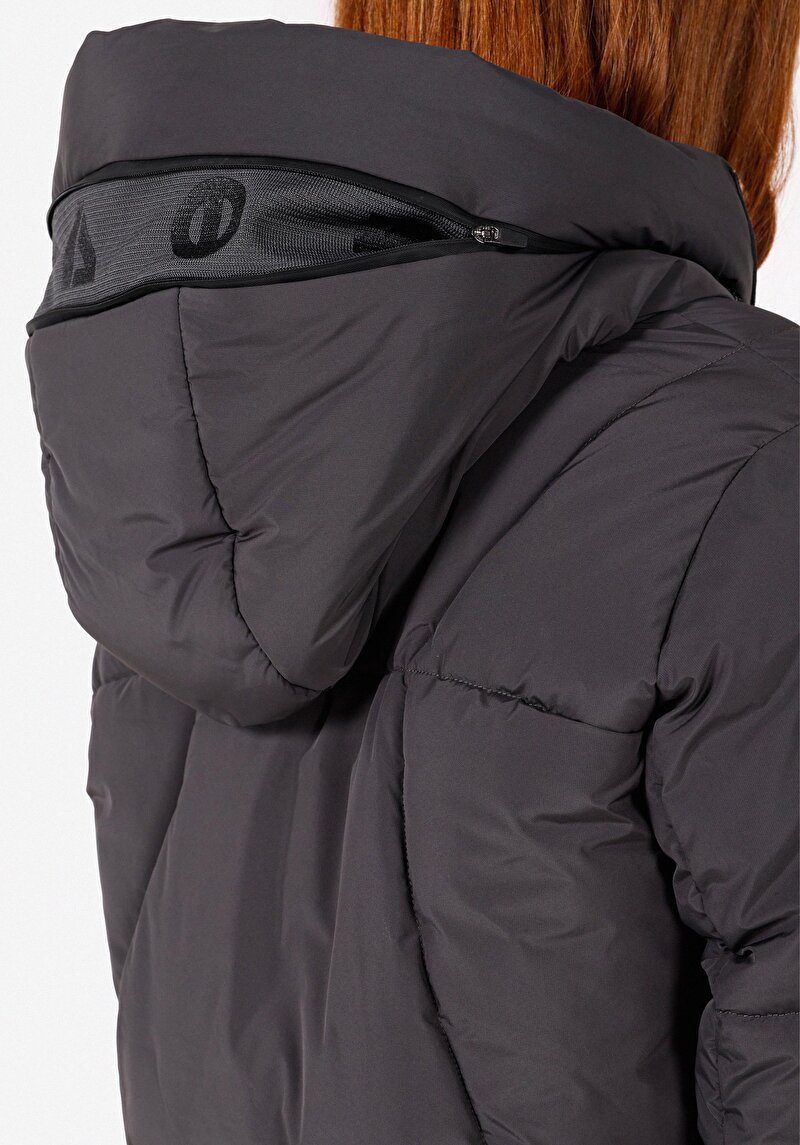 Regular Fit Kapüşonlu    Kadın Antrasit Mont