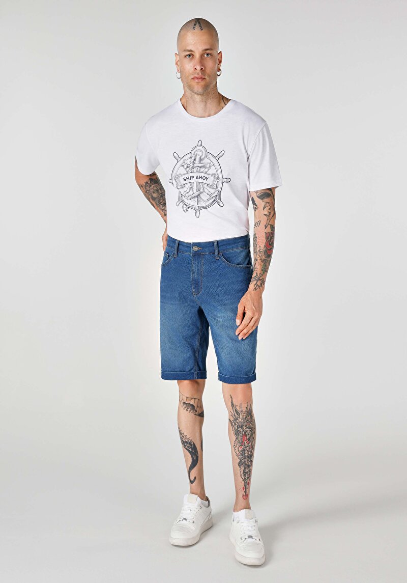 Regular Fit Orta Bel Düz Erkek Lacivert Şort