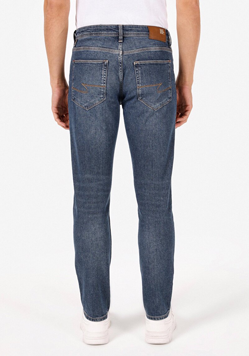 Straight Fit Erkek İndigo Jean Pantolon
