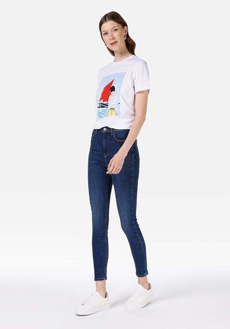 Skinny Fit Kadın Koyu İndigo Denim Jean Pantolon