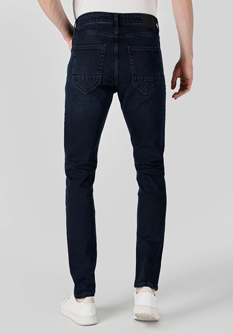 Slim Fit Düşük Bel Dar Paça Pamuklu Erkek Blue Black Denim Jean Pantolon