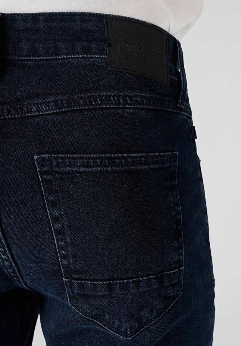 Slim Fit Düşük Bel Dar Paça Pamuklu Erkek Blue Black Denim Jean Pantolon