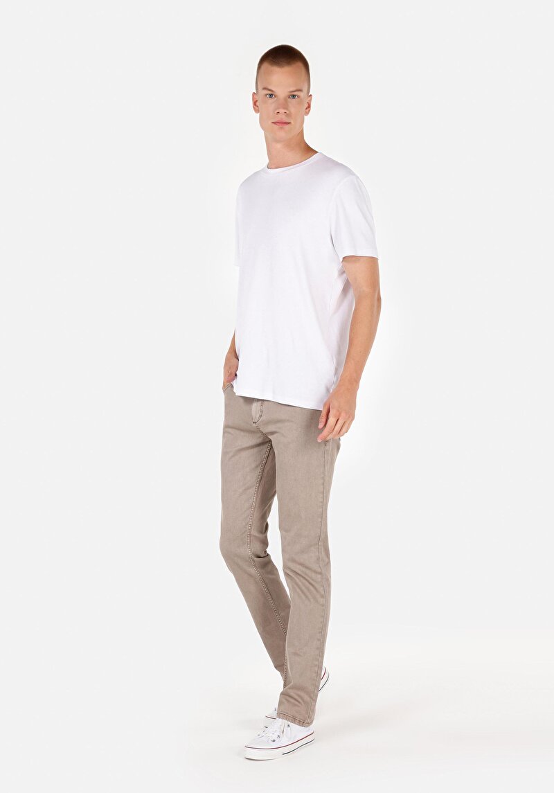 Straıght Fıt Orta Bel Düz Paça Erkek Bej Pantolon