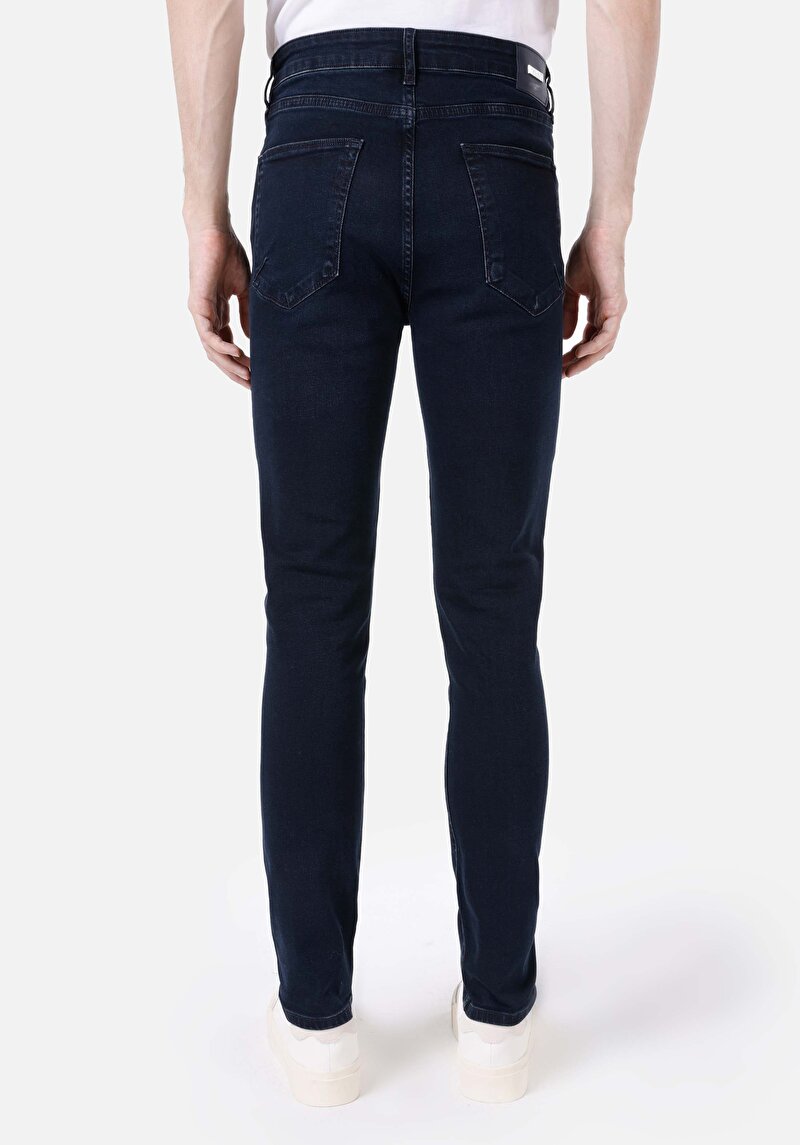 Skinny Fit Erkek Koyu İndigo Denim Jean Pantolon