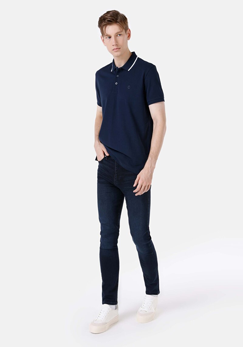 Skinny Fit Erkek Koyu İndigo Denim Jean Pantolon