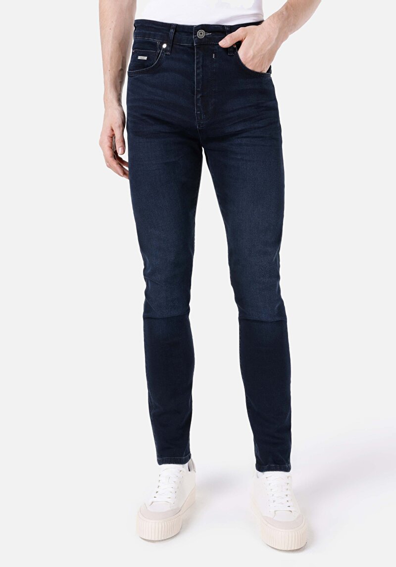 Skinny Fit Erkek Koyu İndigo Denim Jean Pantolon