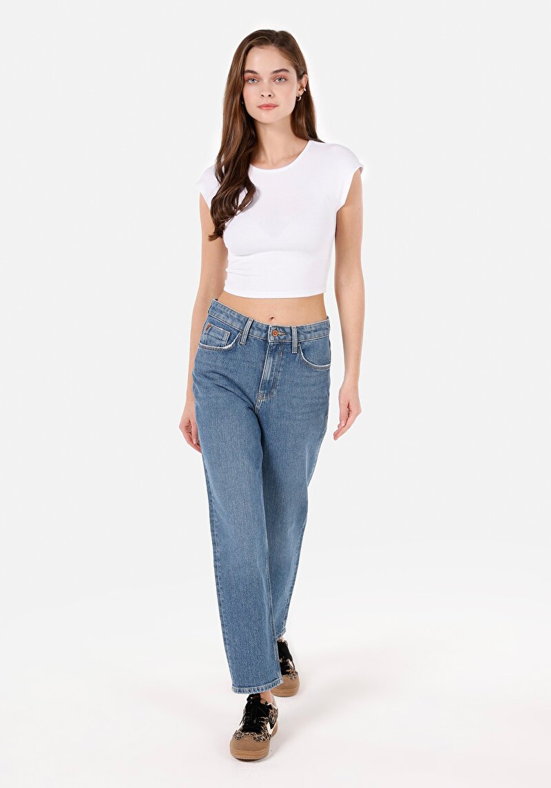 Straight Fit Kadın İndigo Denim Jean Pantolon