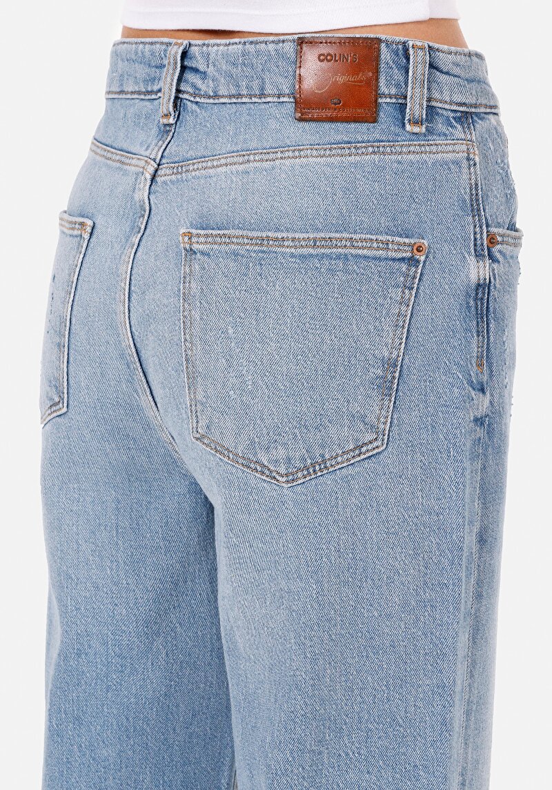 Straight Fit Kadın İndigo Denim Jean Pantolon