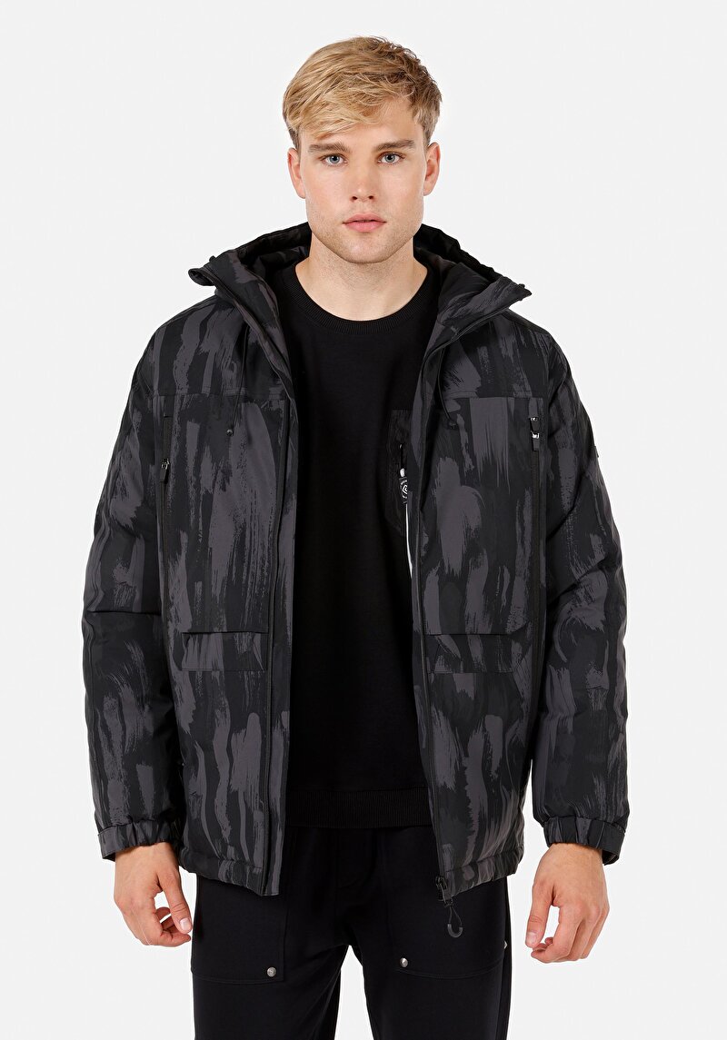 Regular Fit Erkek Siyah Desenli Mont