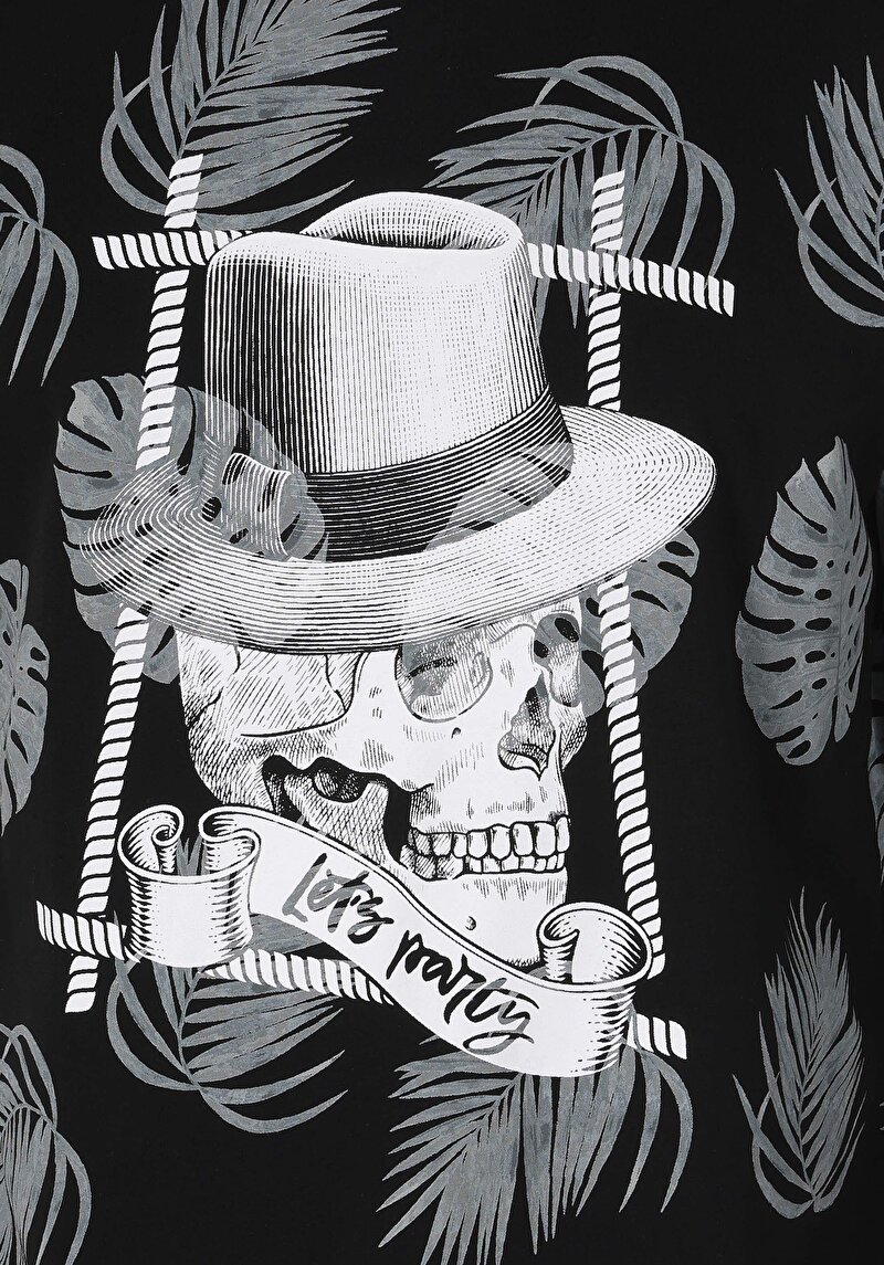 Regular Fit Yuvarlak Yaka Baskılı Erkek Siyah Kısa Kol Tişört