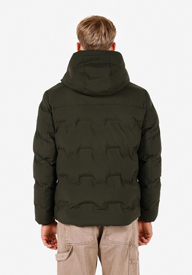 Regular Fit Kapüşonlu Erkek Yeşil Mont