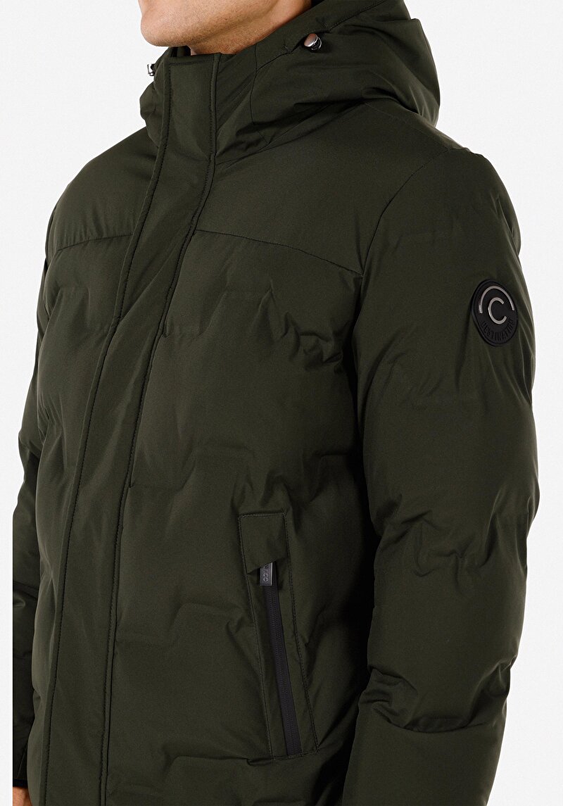 Regular Fit Kapüşonlu Erkek Yeşil Mont