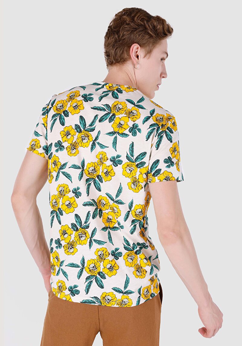 Regular Fit Yuvarlak Yaka Baskılı Erkek Beyaz Kısa Kol Tişört