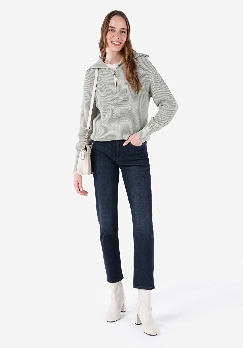 Slim Fit Orta Bel Daralan Paça Kadın Denim Jean Pantolon