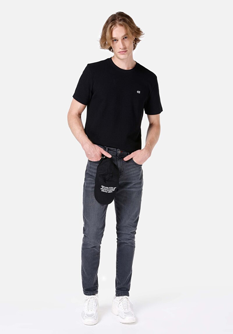 Slim Fit Düşük Bel Dar Paça Erkek Siyah Denim Jean Pantolon