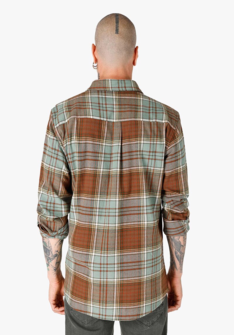 Regular Fit Shirt Neck Ekoseli Erkek Yeşil Uzun Kol Gömlek