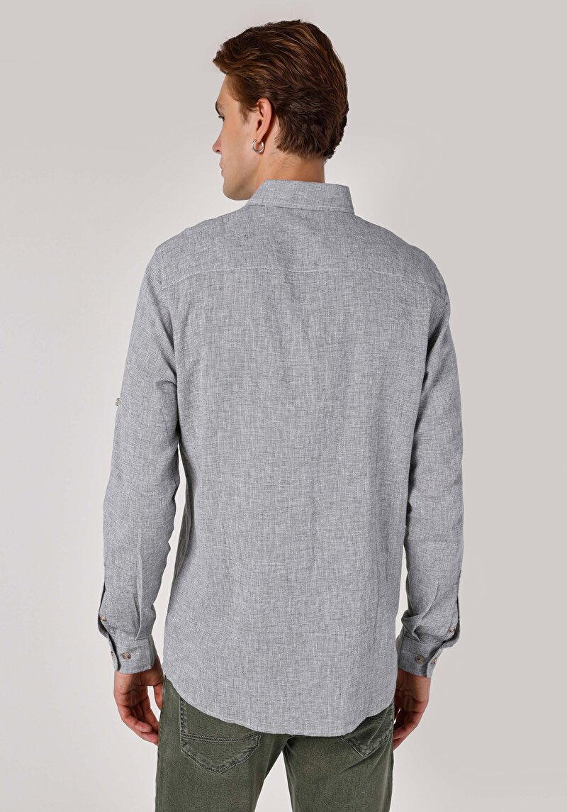 Regular Fit Shirt Neck Düz Erkek Yeşil Uzun Kol Gömlek