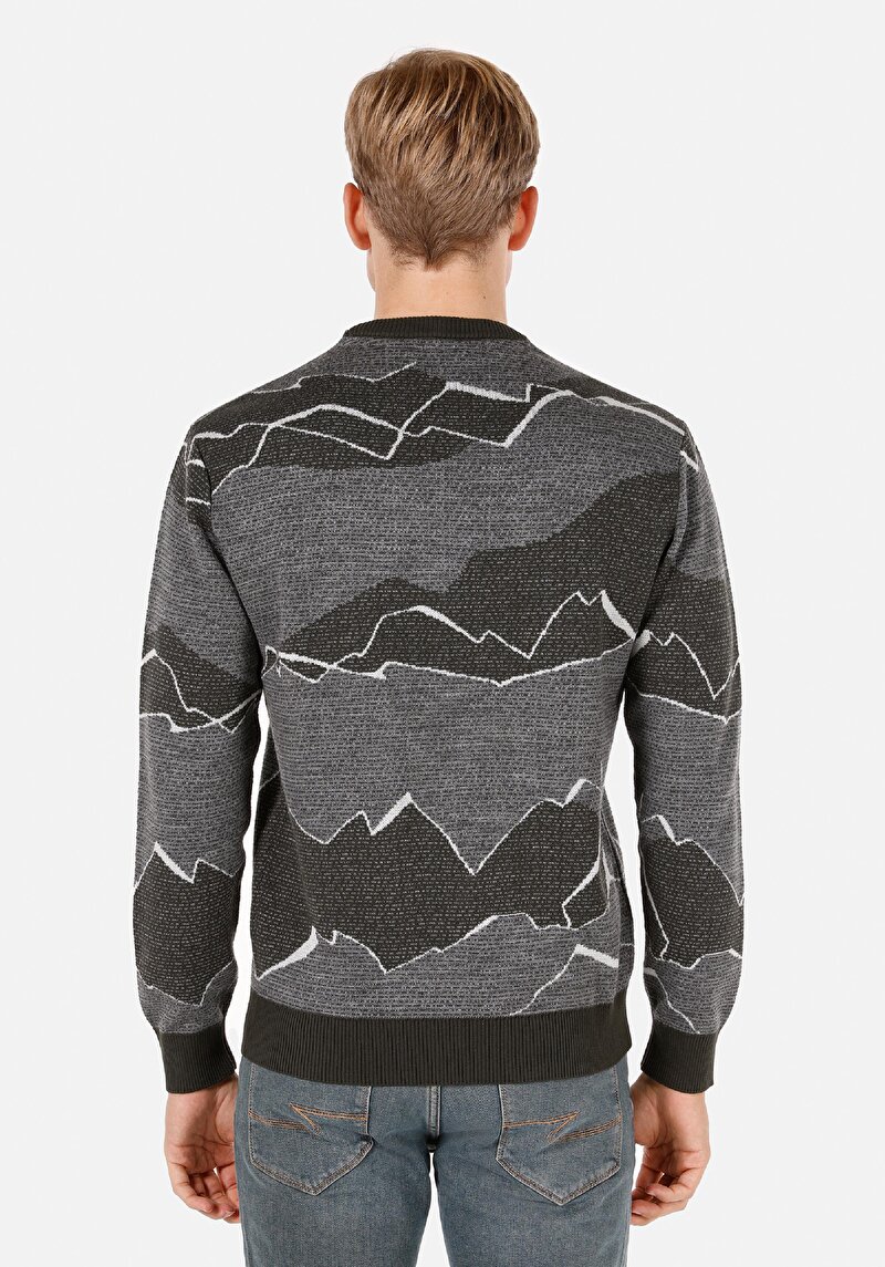 Regular Fit Yuvarlak Yaka Jakarlı Erkek Yeşil Kazak