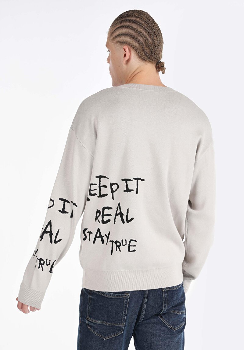 Comfort Fit Yuvarlak Yaka Düz Erkek Taş Kazak