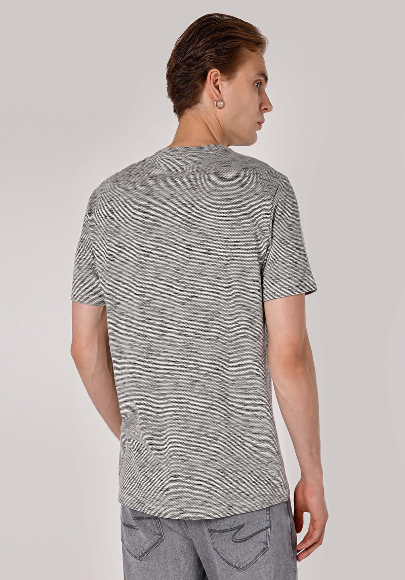 Regular Fit Yuvarlak Yaka Jakarlı Erkek Antrasit Kısa Kol Tişört