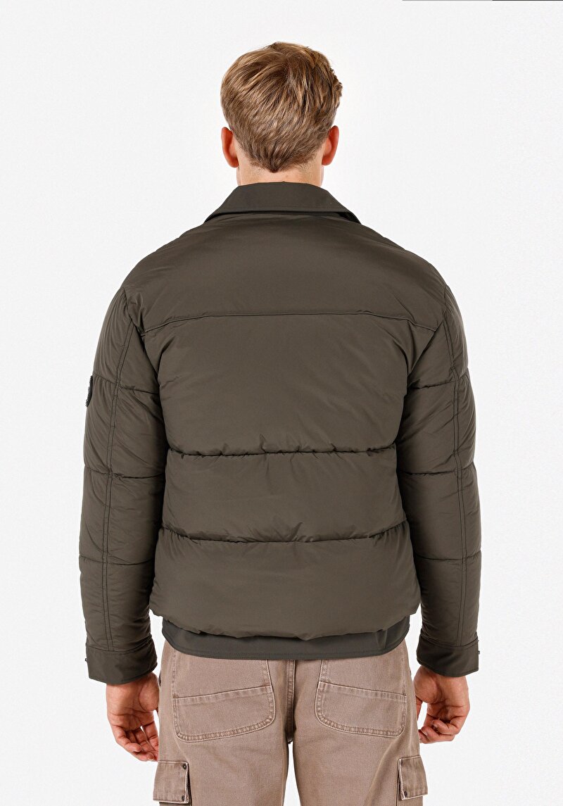 Slim Fit Çıt Çıt Düğmeli Erkek Yeşil Mont