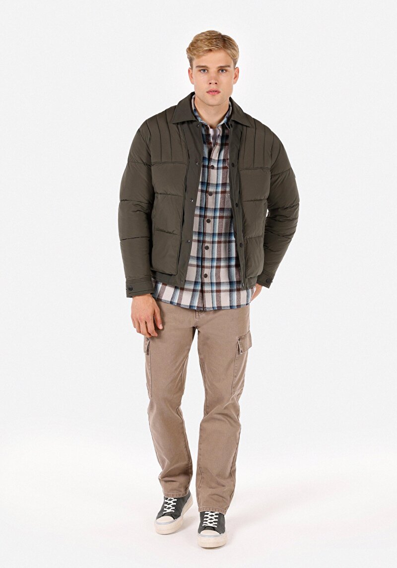 Slim Fit Çıt Çıt Düğmeli Erkek Yeşil Mont