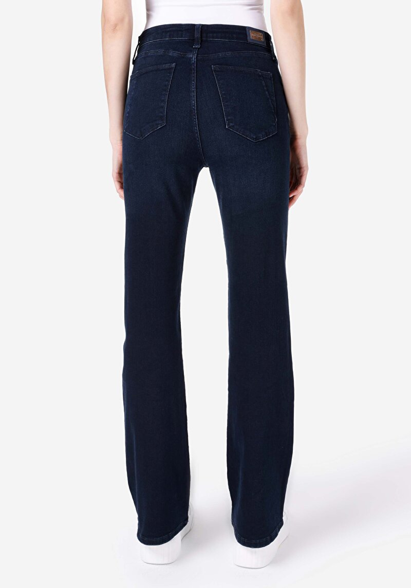 Regular Fit Kadın İndigo Denim Fermuarlı Jean Pantolon