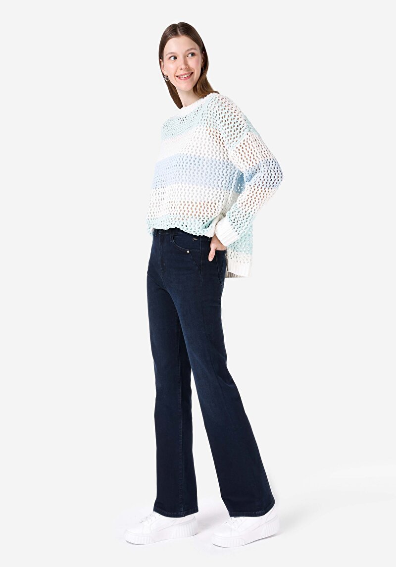 Regular Fit Kadın İndigo Denim Fermuarlı Jean Pantolon