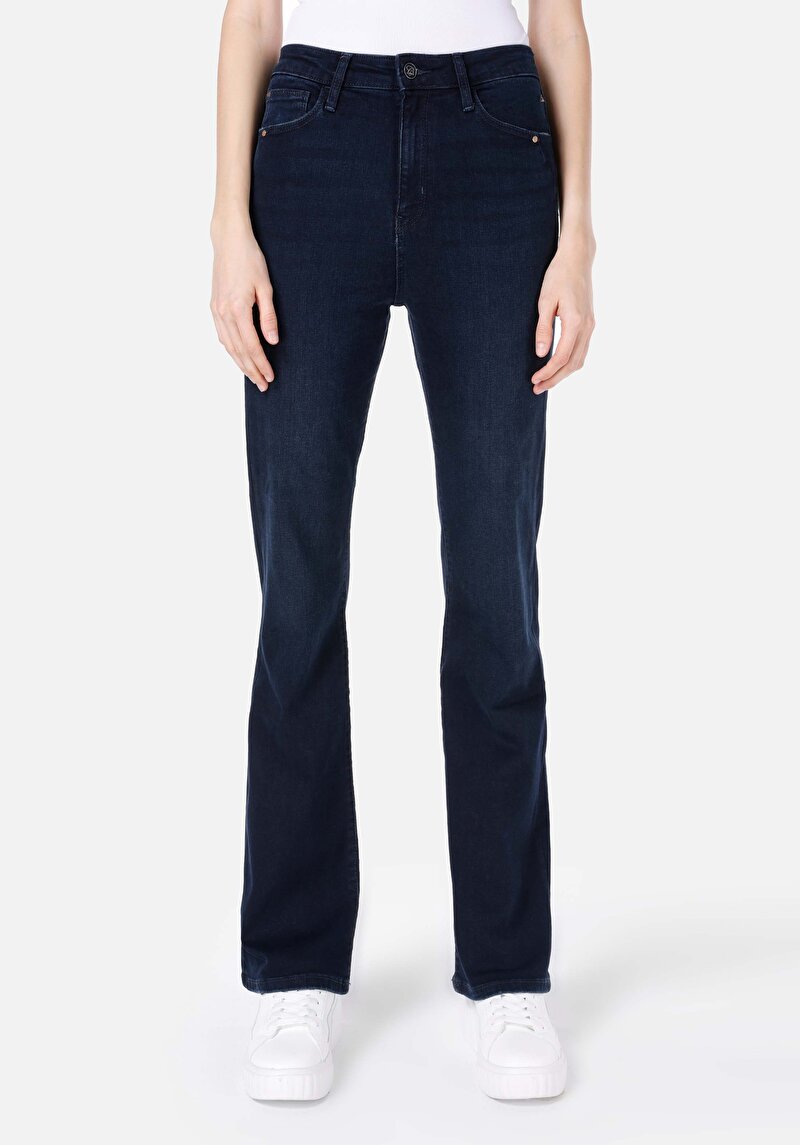 Regular Fit Kadın İndigo Denim Fermuarlı Jean Pantolon