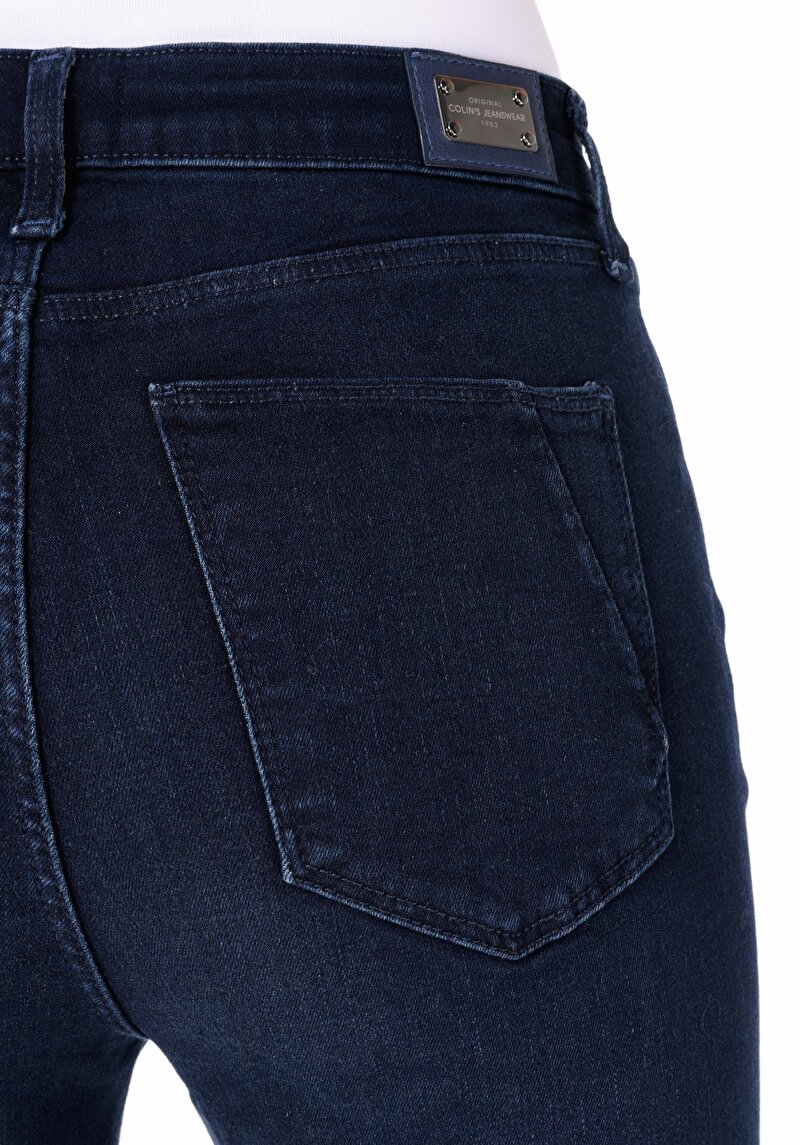 Regular Fit Kadın İndigo Denim Fermuarlı Jean Pantolon