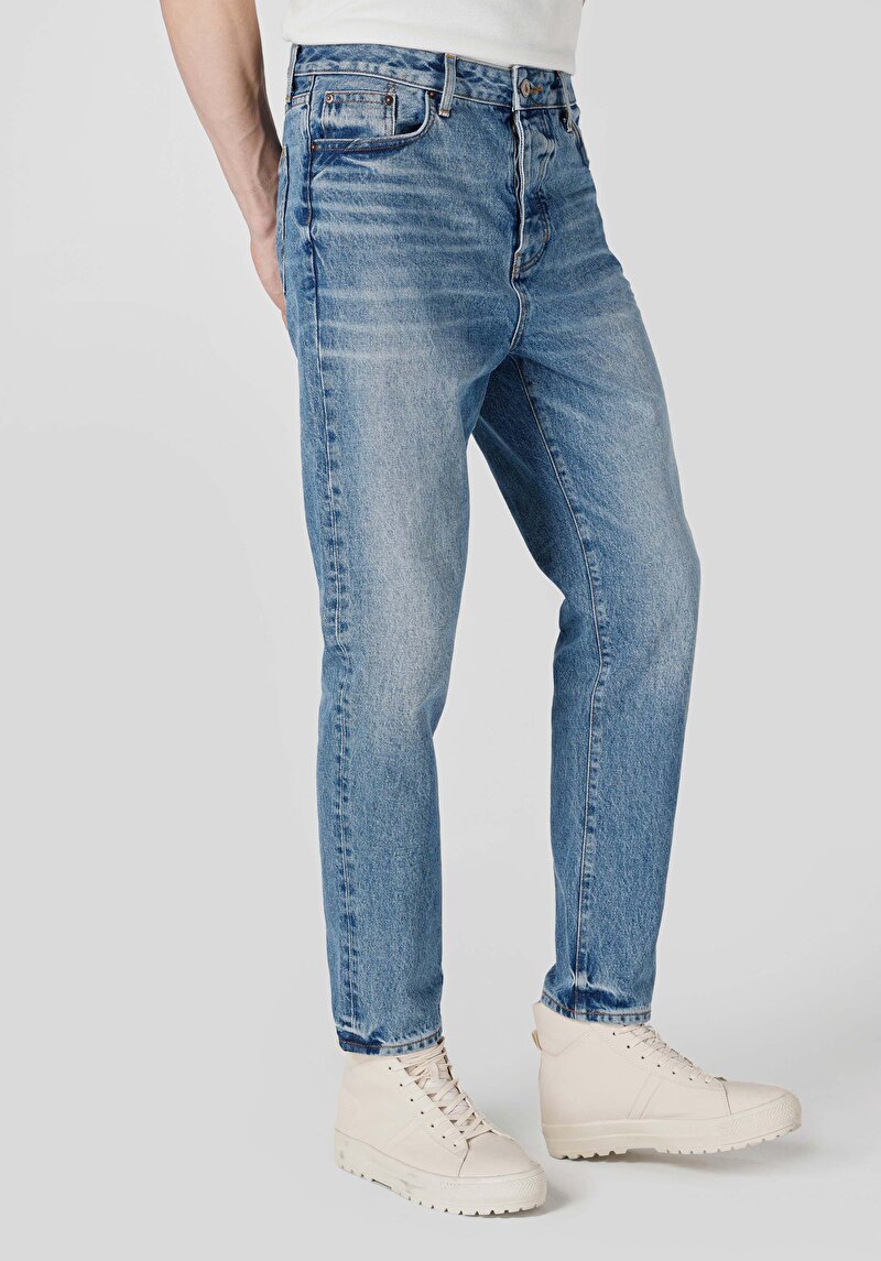 Regular Tapered Fıt Orta Bel Daralan Paça Erkek Denim Jean Pantolon