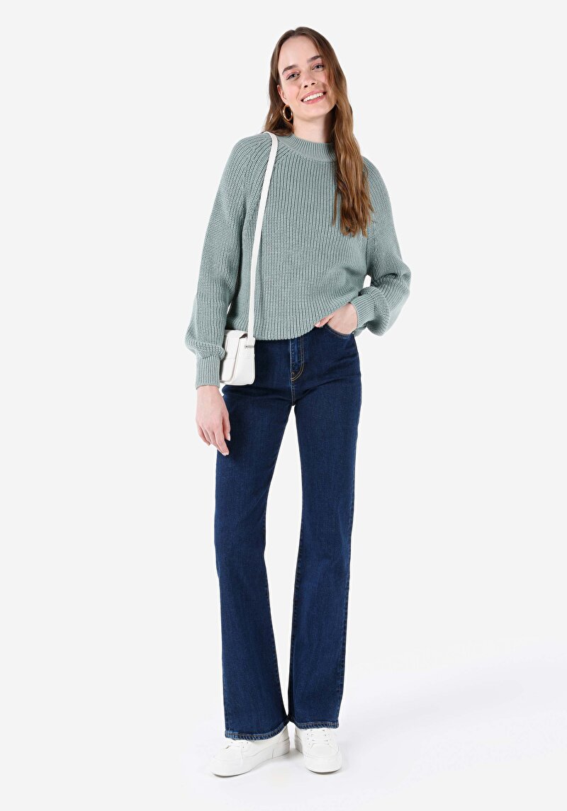 Regular Fit Orta Bel Bootcut Kadın İndigo Pamuklu Jean Pantolon