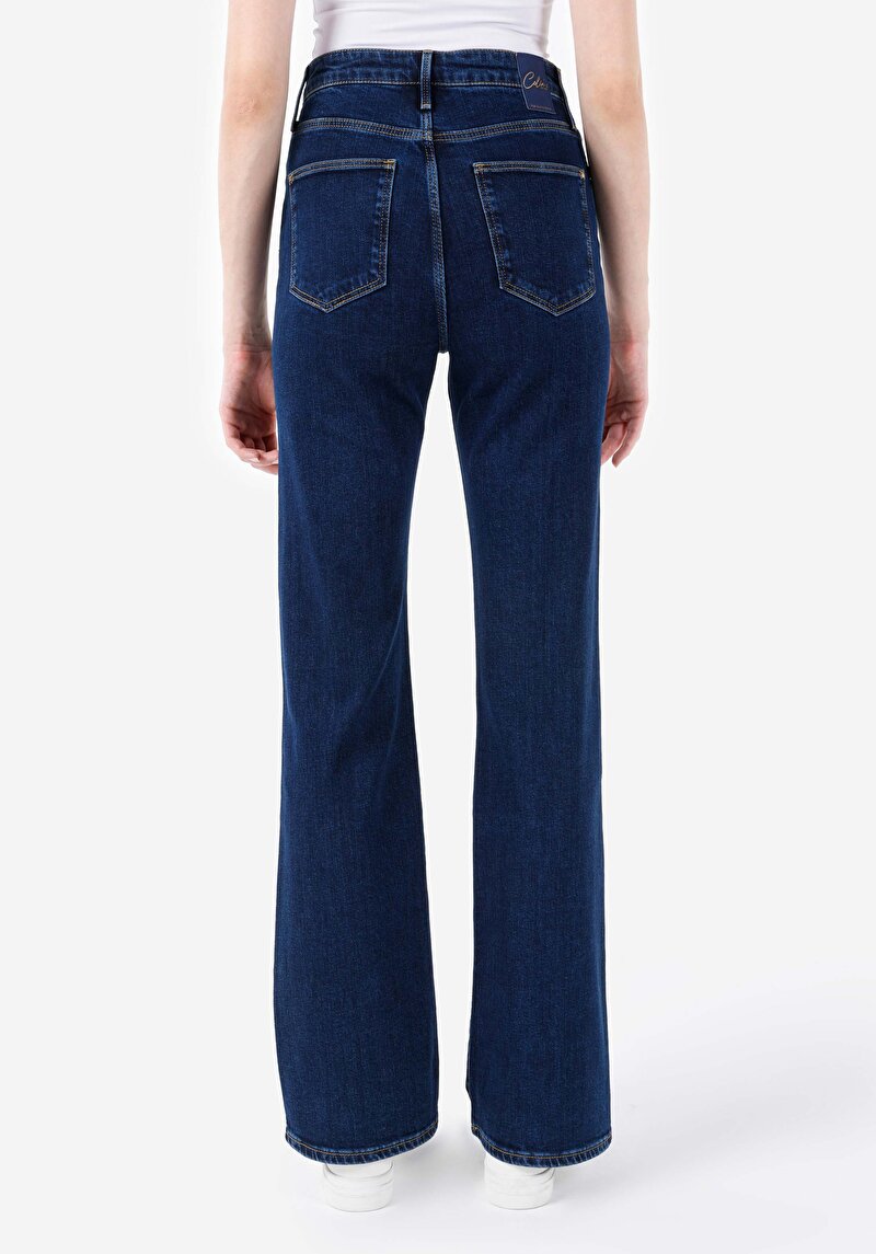 Regular Fit Orta Bel Bootcut Kadın İndigo Pamuklu Jean Pantolon