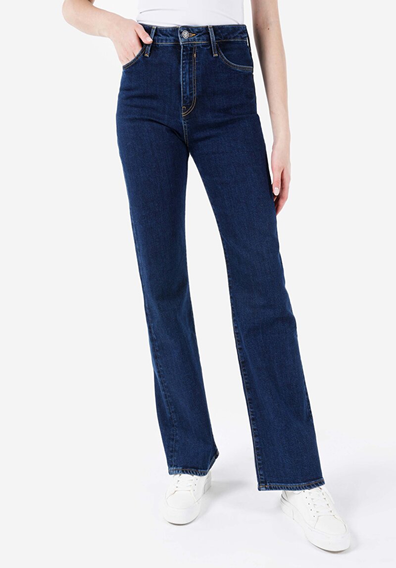 Regular Fit Orta Bel Bootcut Kadın İndigo Pamuklu Jean Pantolon