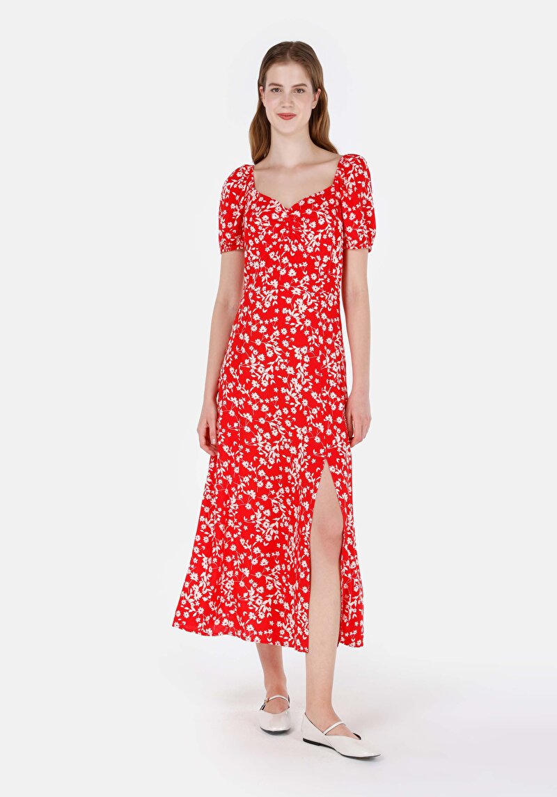 Viskozlu Regular Fit Kadın Kırmızı Elbise