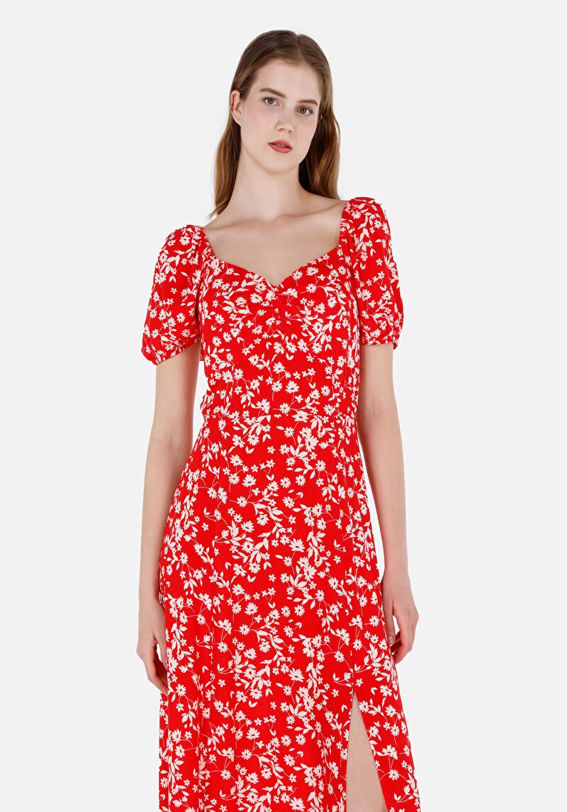 Viskozlu Regular Fit Kadın Kırmızı Elbise