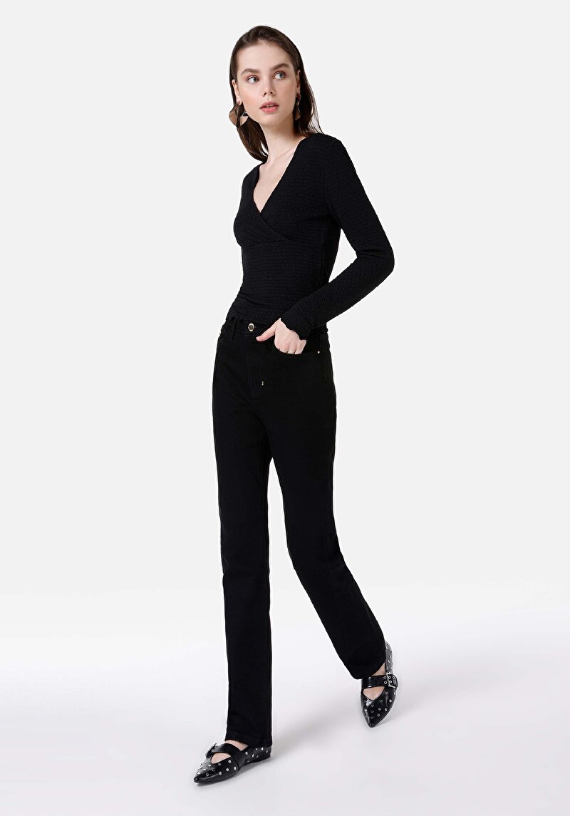 Regular Fit Kadın Siyah Pamuklu Jean Pantolon