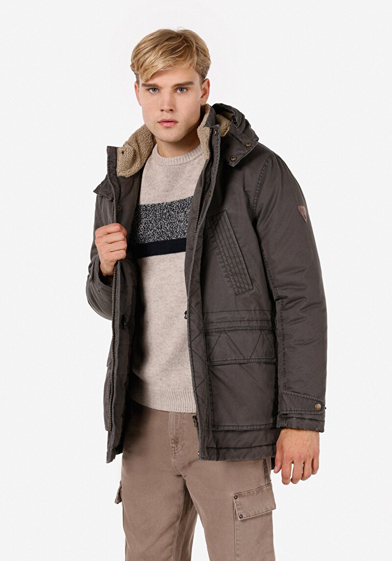 Regular Fit Erkek Yeşil Fernuarlı Kaban