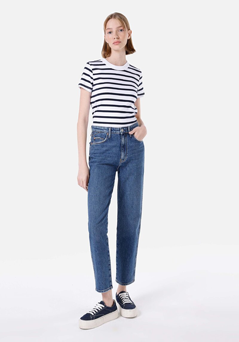 Slim Fit Kadın Denim İndigo Jean Pantolon