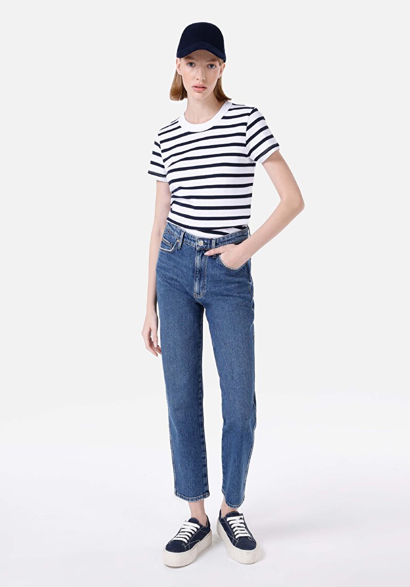 Slim Fit Kadın Denim İndigo Jean Pantolon