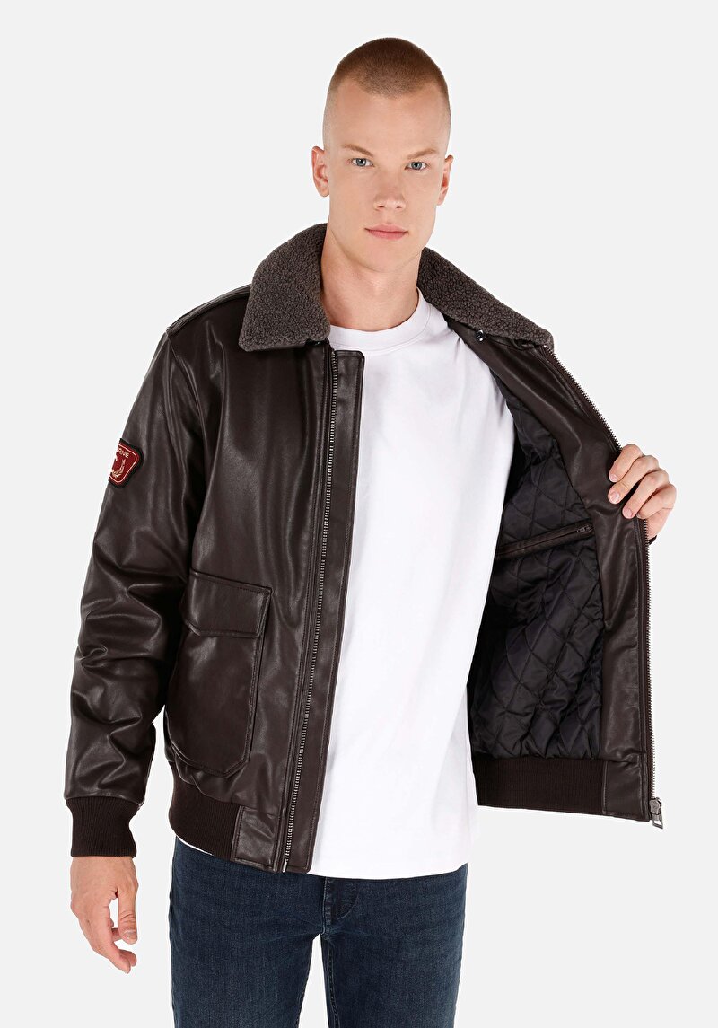 Regular Fit     Erkek Kahverengi Mont Pu