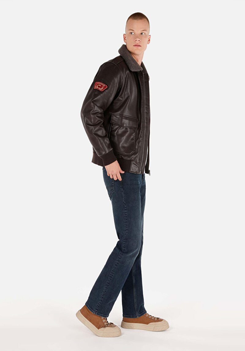 Regular Fit     Erkek Kahverengi Mont Pu