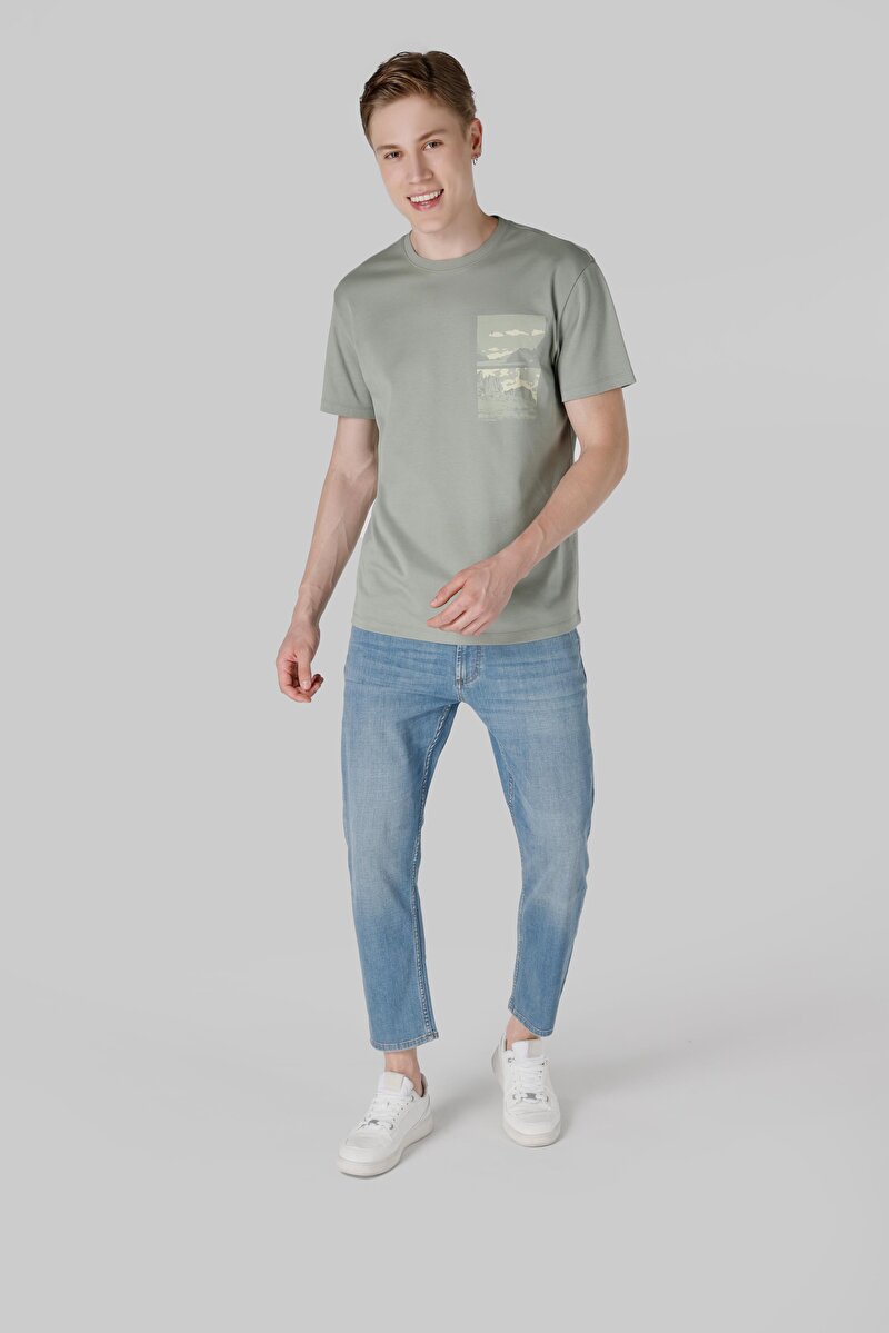 Comfort Fit Yuvarlak Yaka Düz Erkek Yeşil Kısa Kol Tişört
