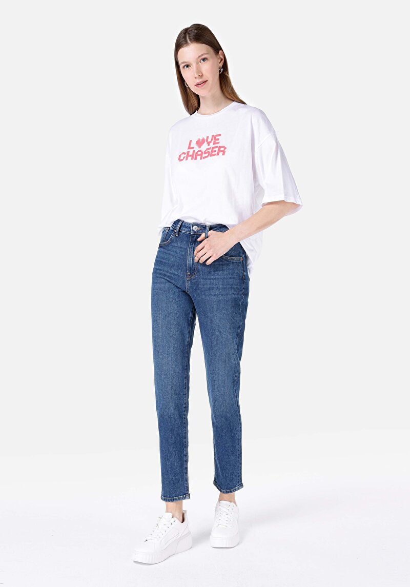 Mom Fit Daralan Paça Cepli Kadın Denim Jean Pantolon