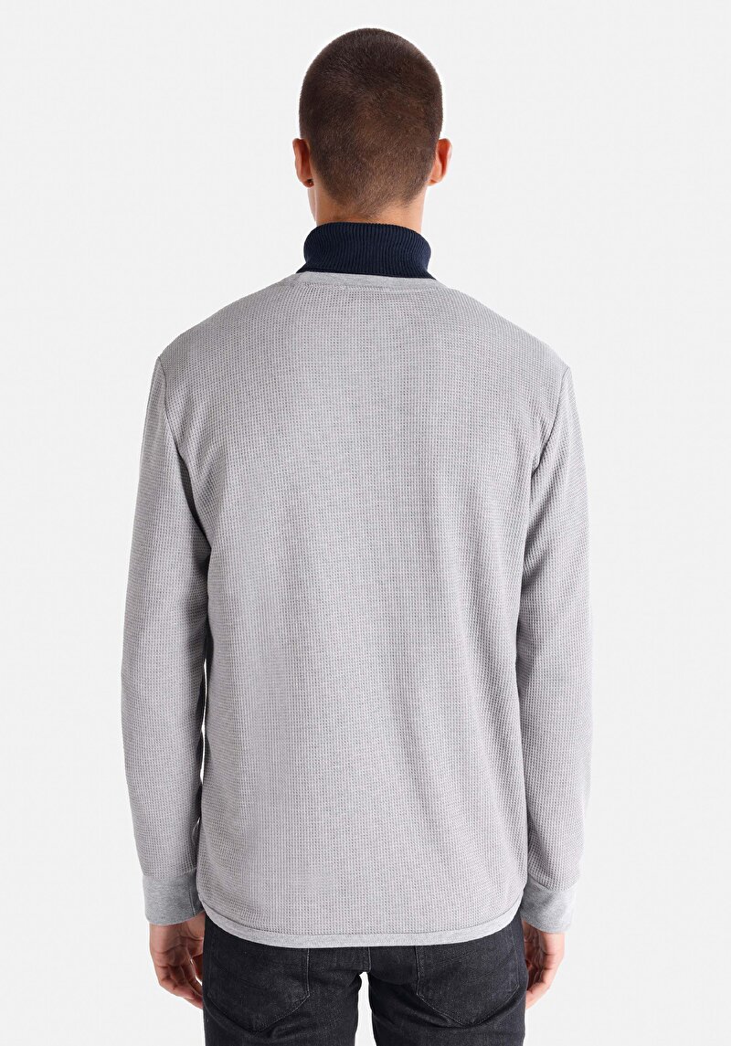 Regular Fit Yuvarlak Yaka Düz Erkek Gri Uzun Kol Tişört