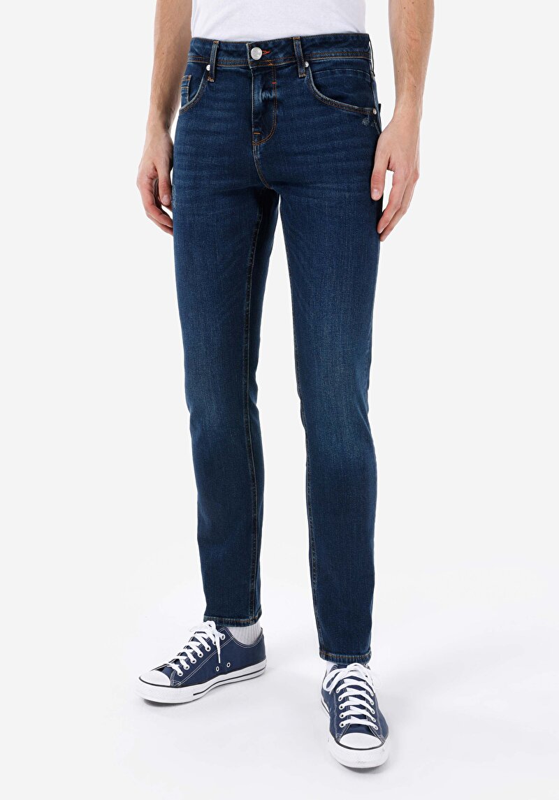 Straight Fit Erkek İndigo Denim Jean Pantolon